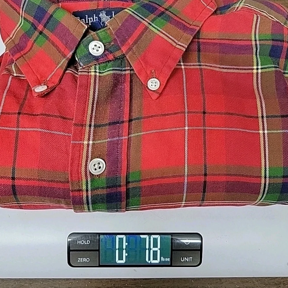 Ralph Lauren Blue Label Dress Shirt Red Plaid Long Sleeve Mens Size Large